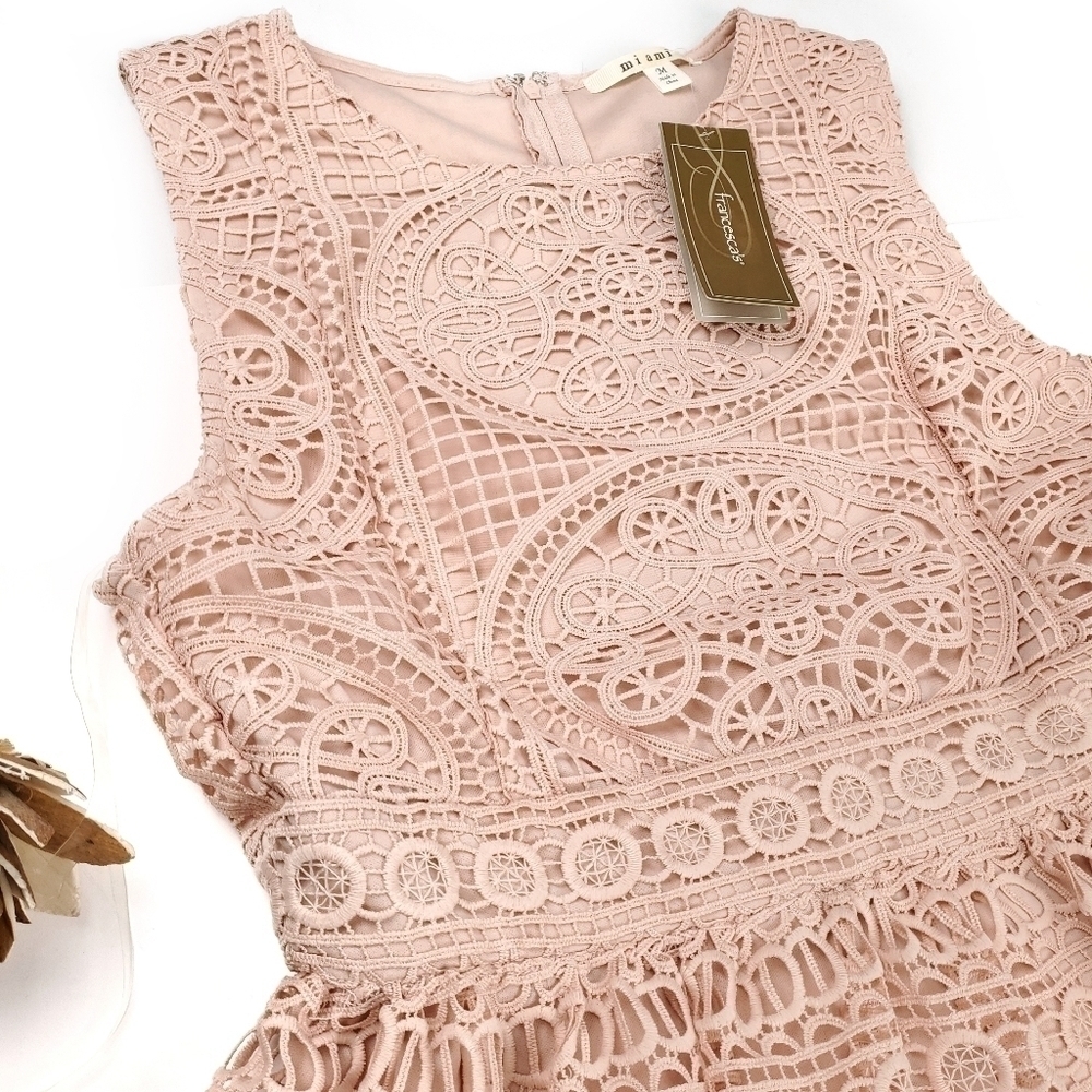 New Francesca Miami Pink Eylet Embroidered Dress M - Picture 3 of 14